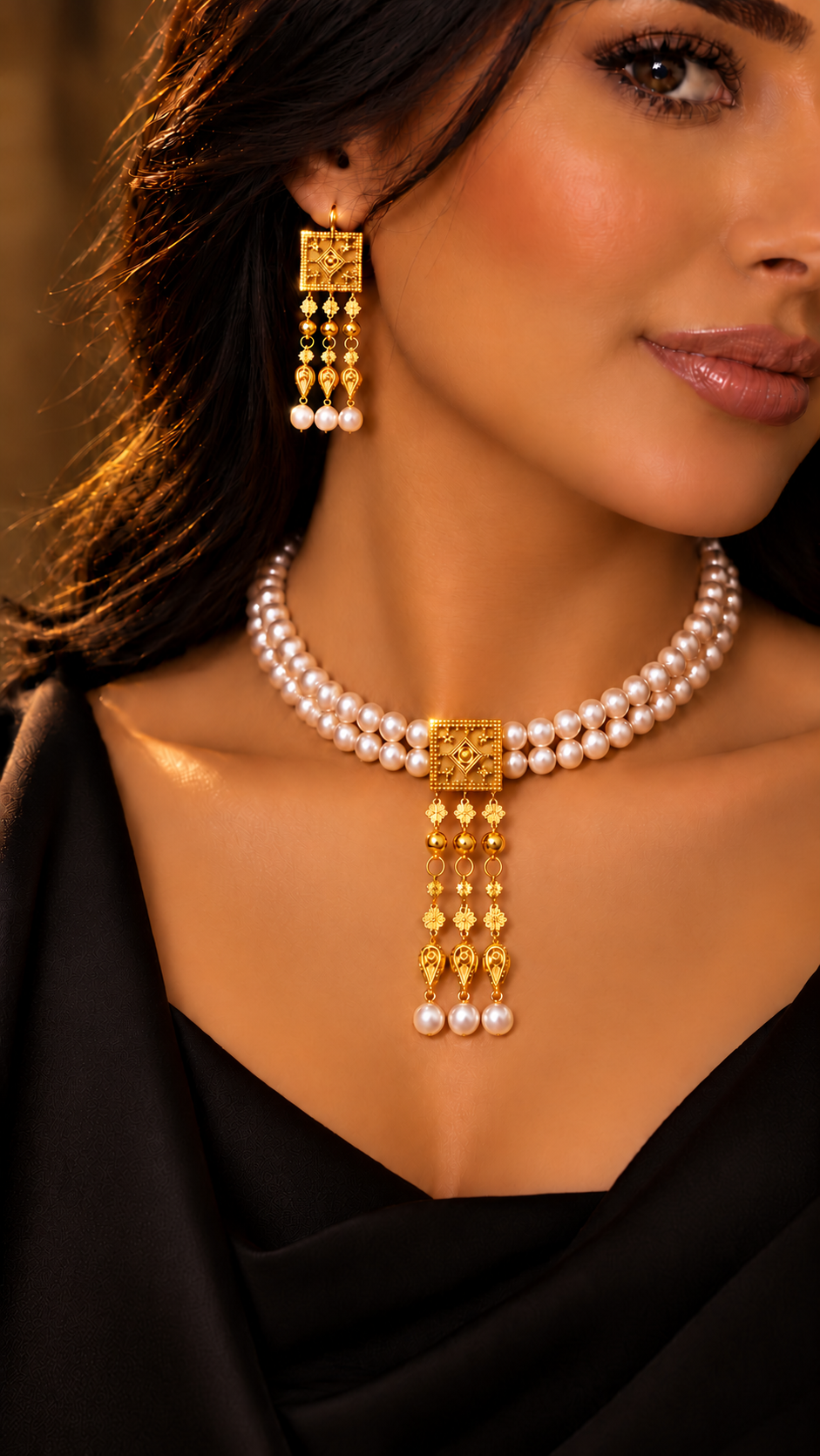 Murtaasha pearl 21k set ( necklace & earrings)