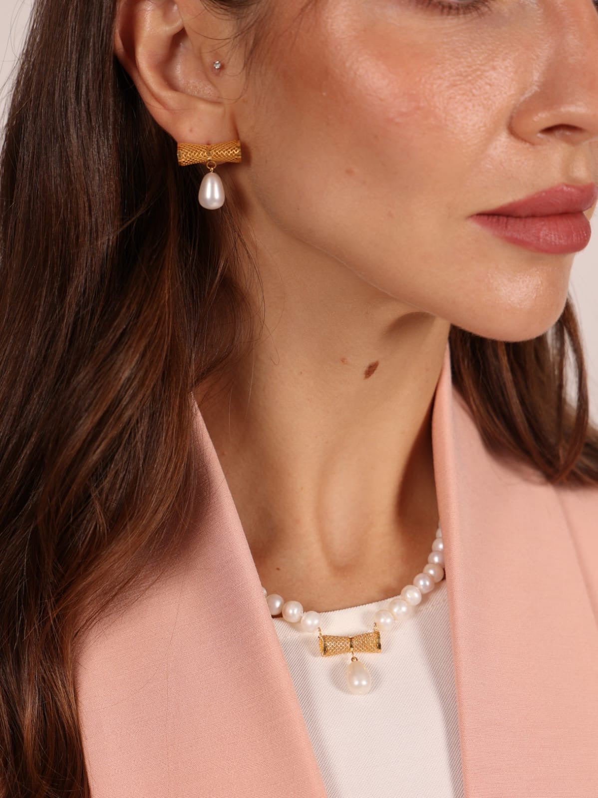 Tukah pearl 21k set ( necklace & earrings)