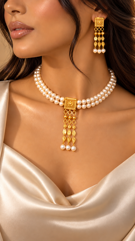 Murtaasha pearl 21k set ( necklace & earrings)