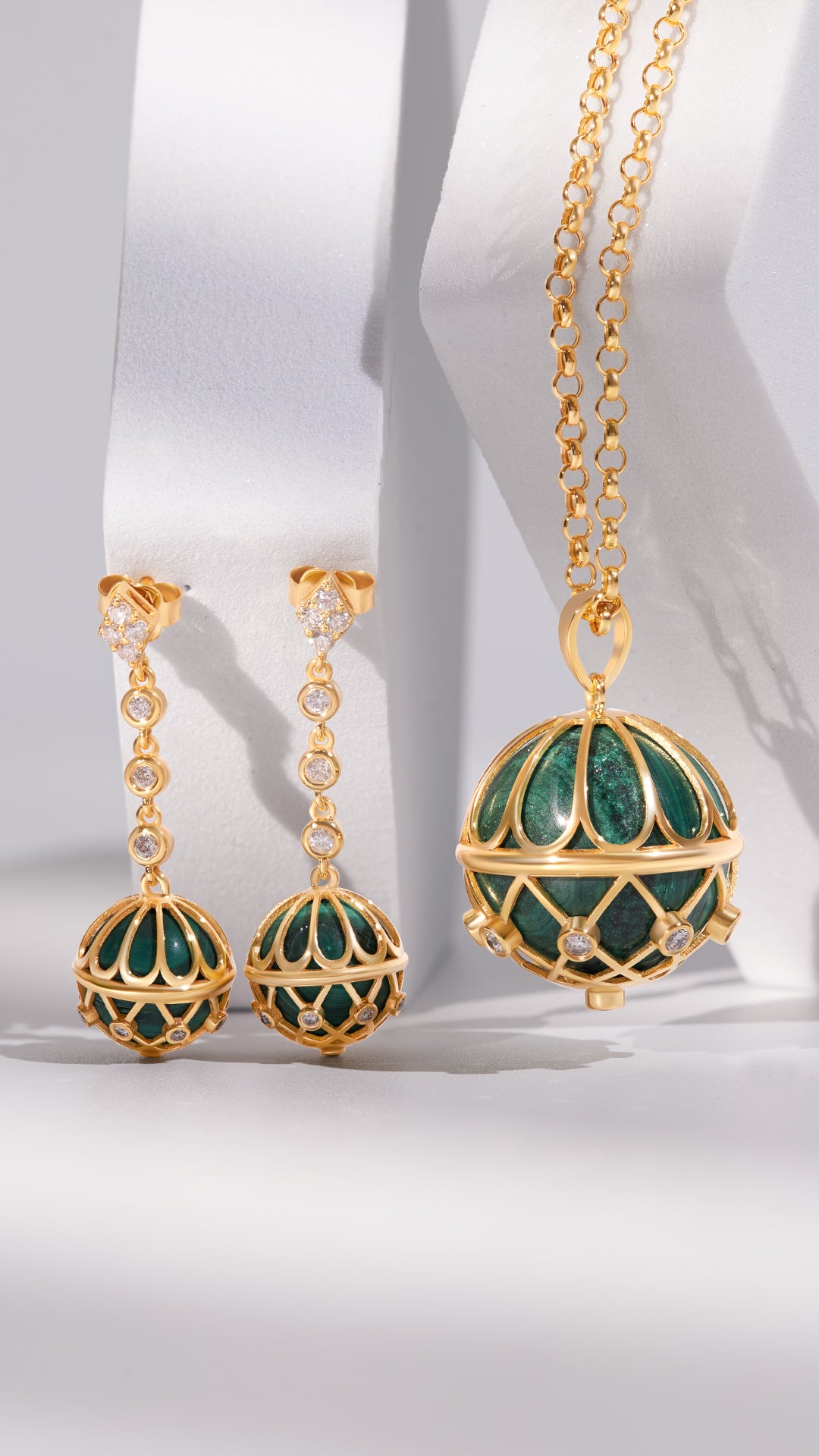 Aldyyn Set earring + pendant Malachite ( Ball )